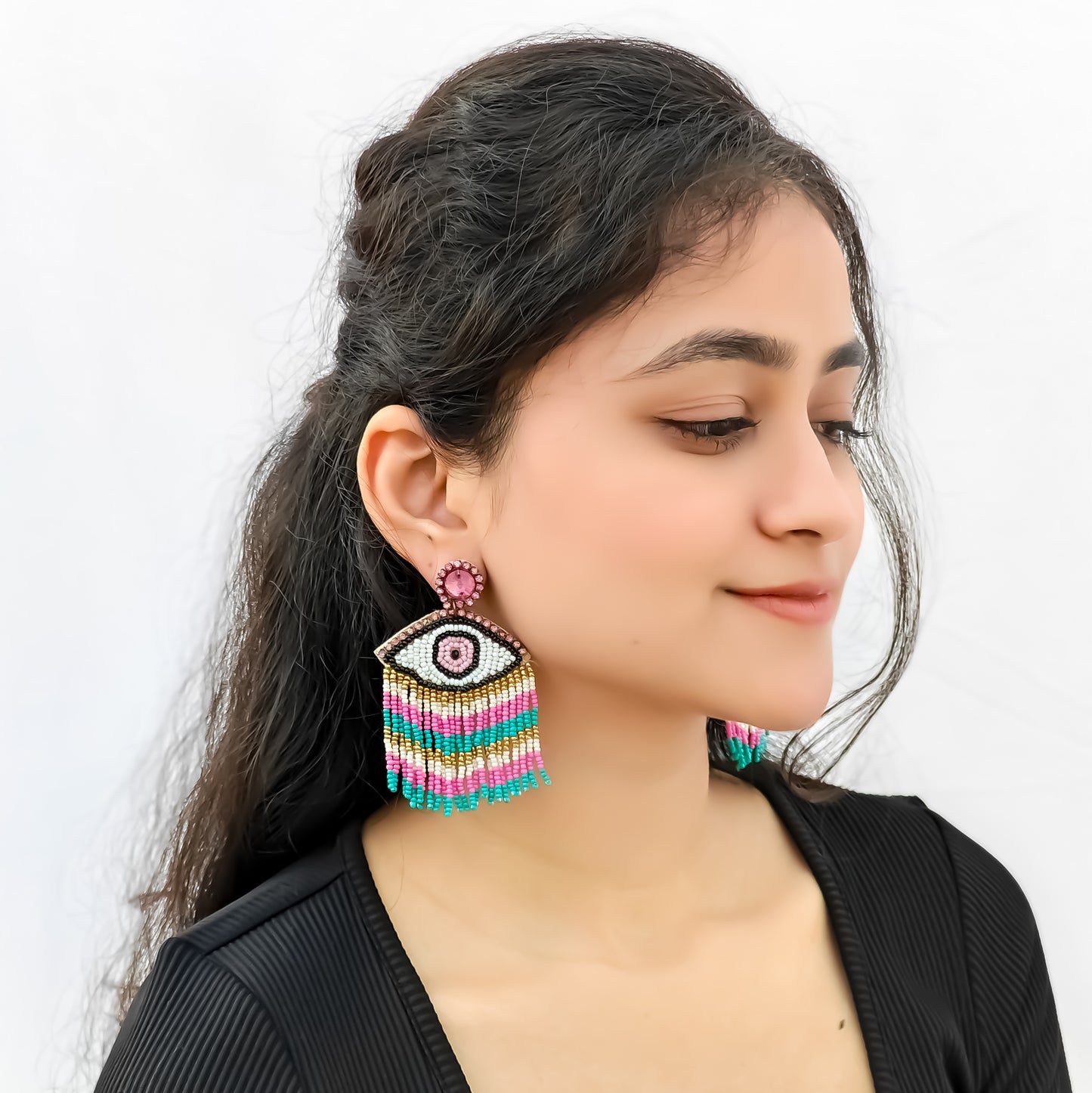 Go Evil Eye Hand Embroidered Earrings