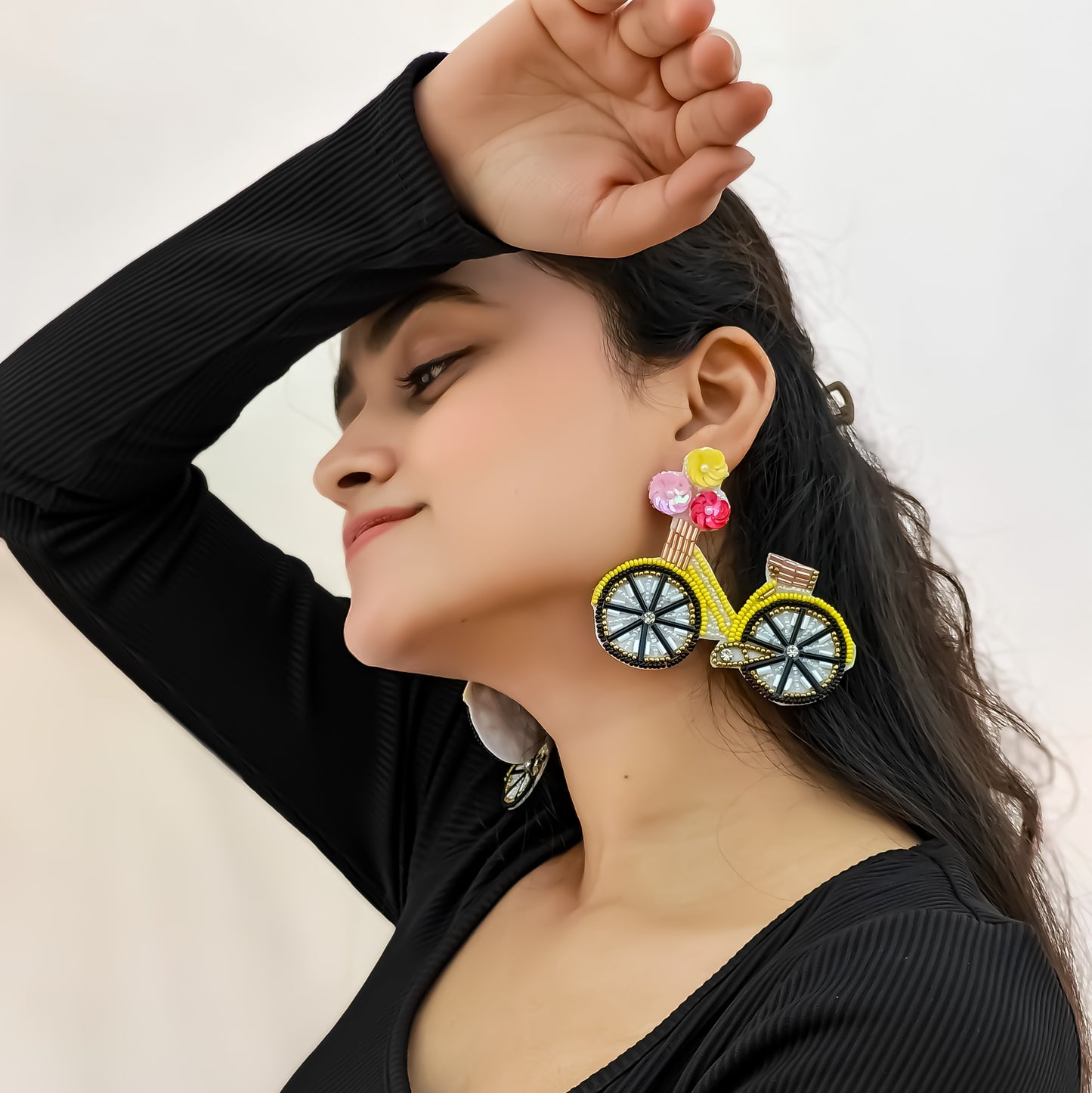 Classy Cycle Hand Embroidered Earrings
