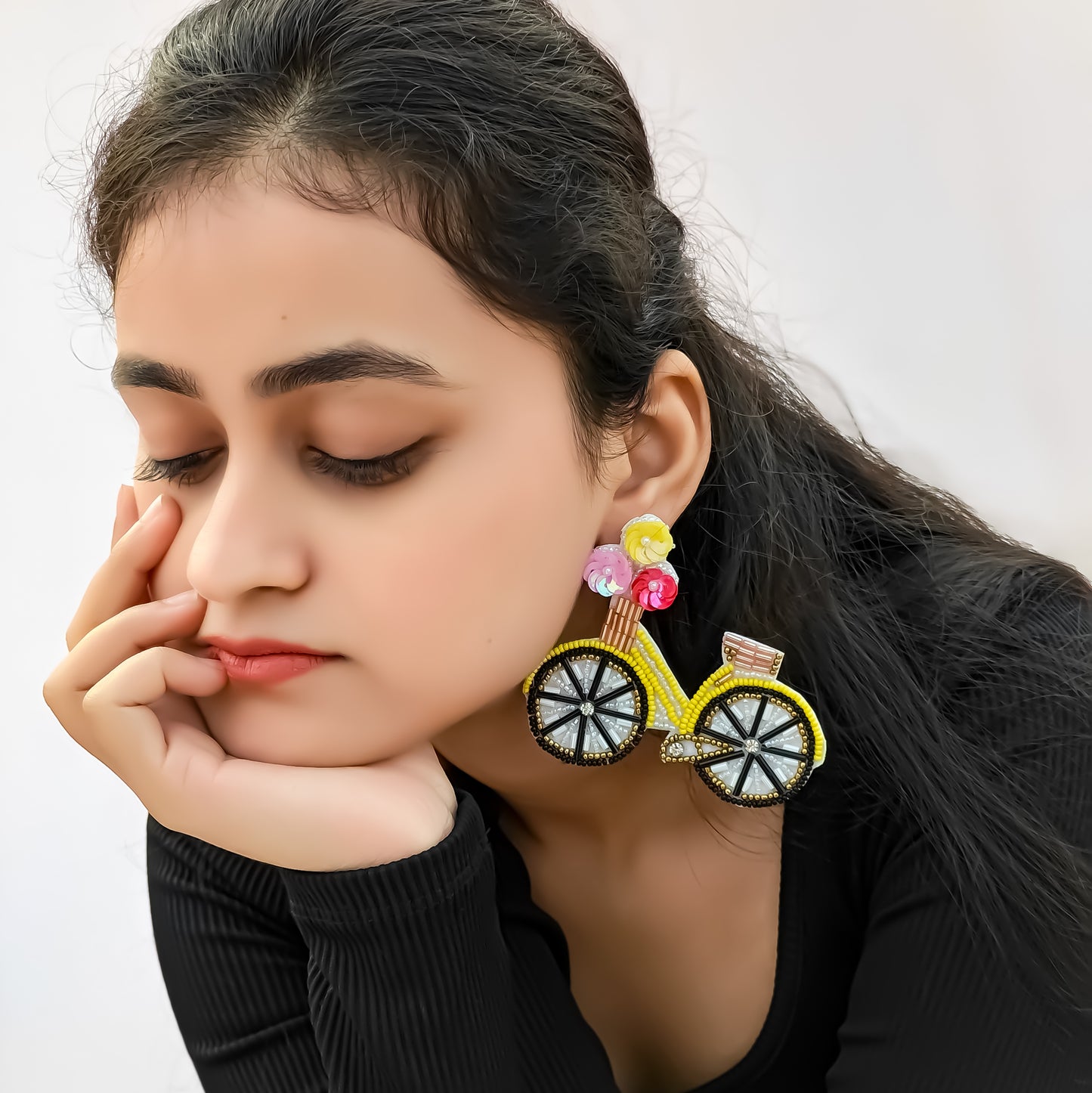 Classy Cycle Hand Embroidered Earrings