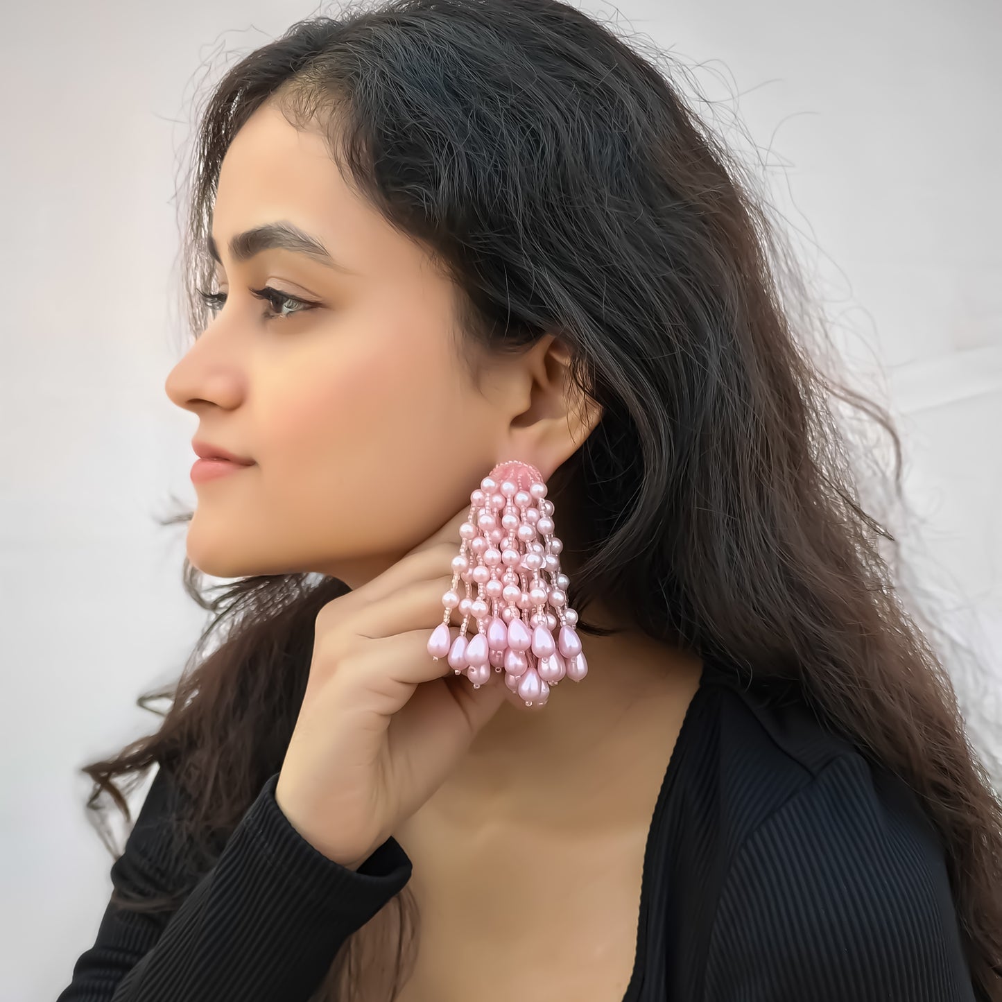 Pearl Drama Hand Embroidered Earrings