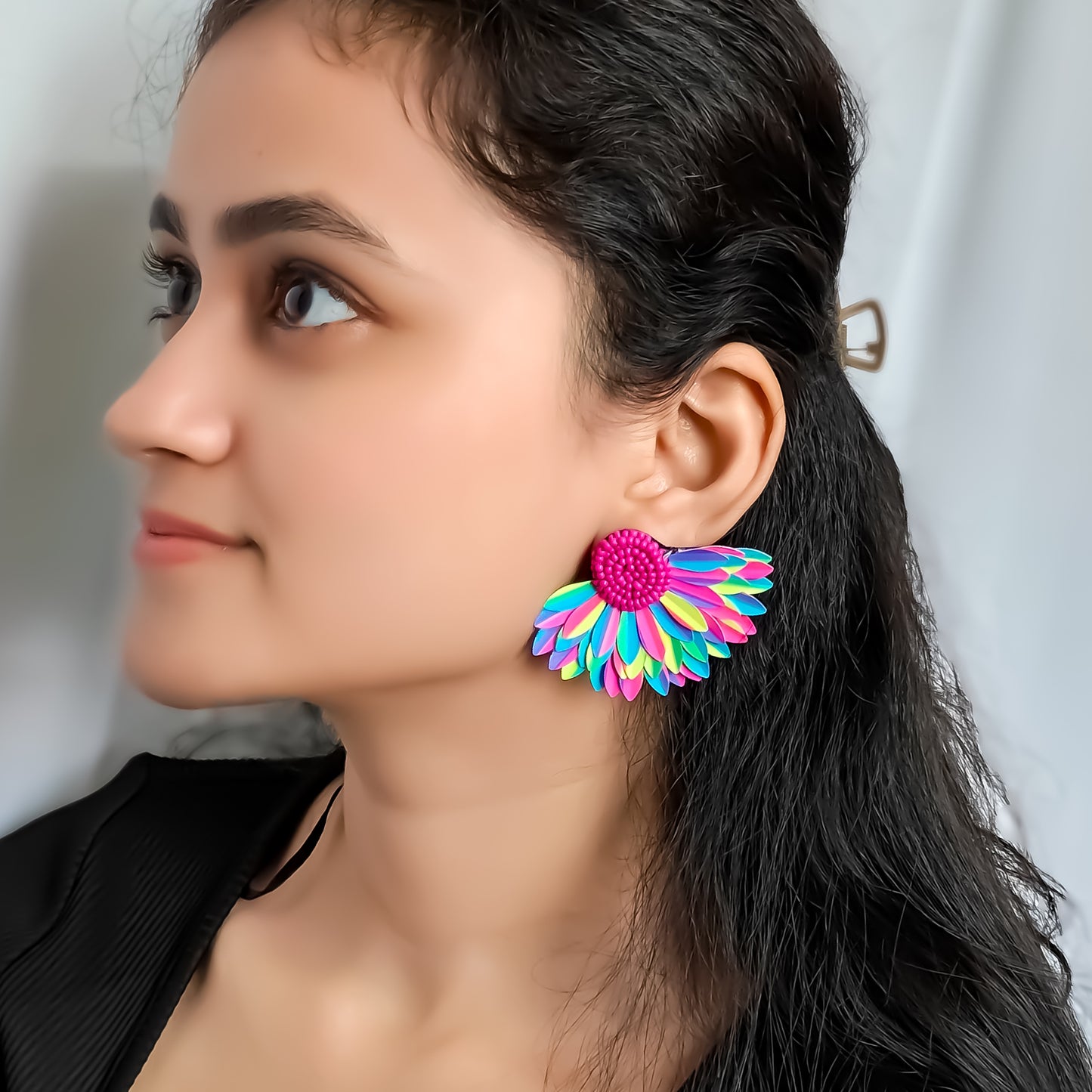 Chirpy Rainbow Hand Embroidered Earrings