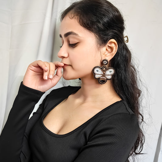 Blissful Bee Hand Embroidered Earrings