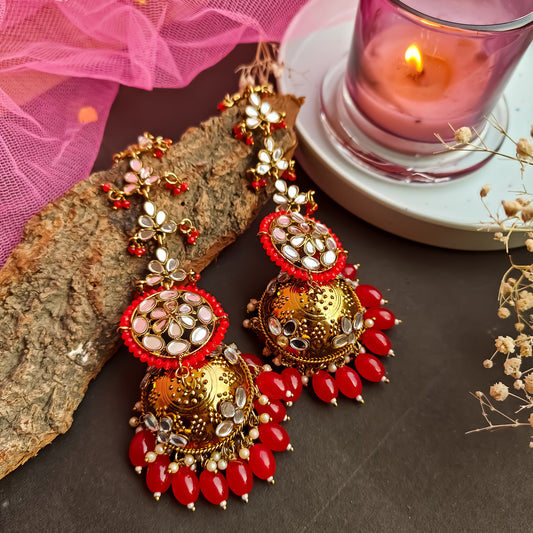 Nazakat Mirror Jhumka Earrings with Sahara- Red