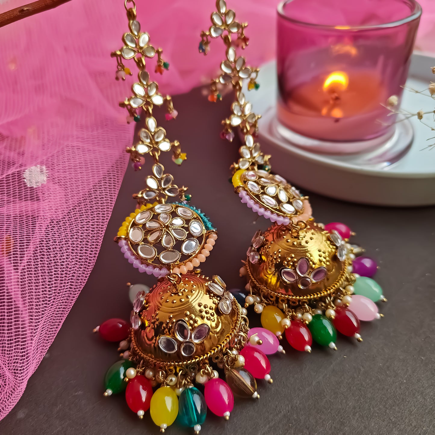 Nazakat Mirror Jhumka Earrings with Sahara - Multi