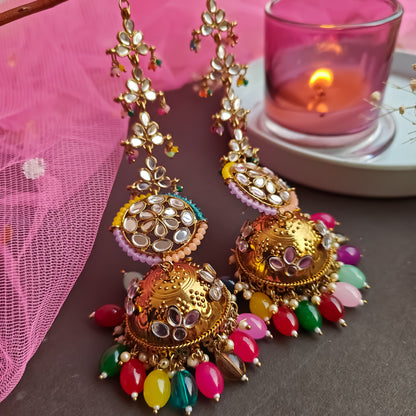 Nazakat Mirror Jhumka Earrings with Sahara - Multi