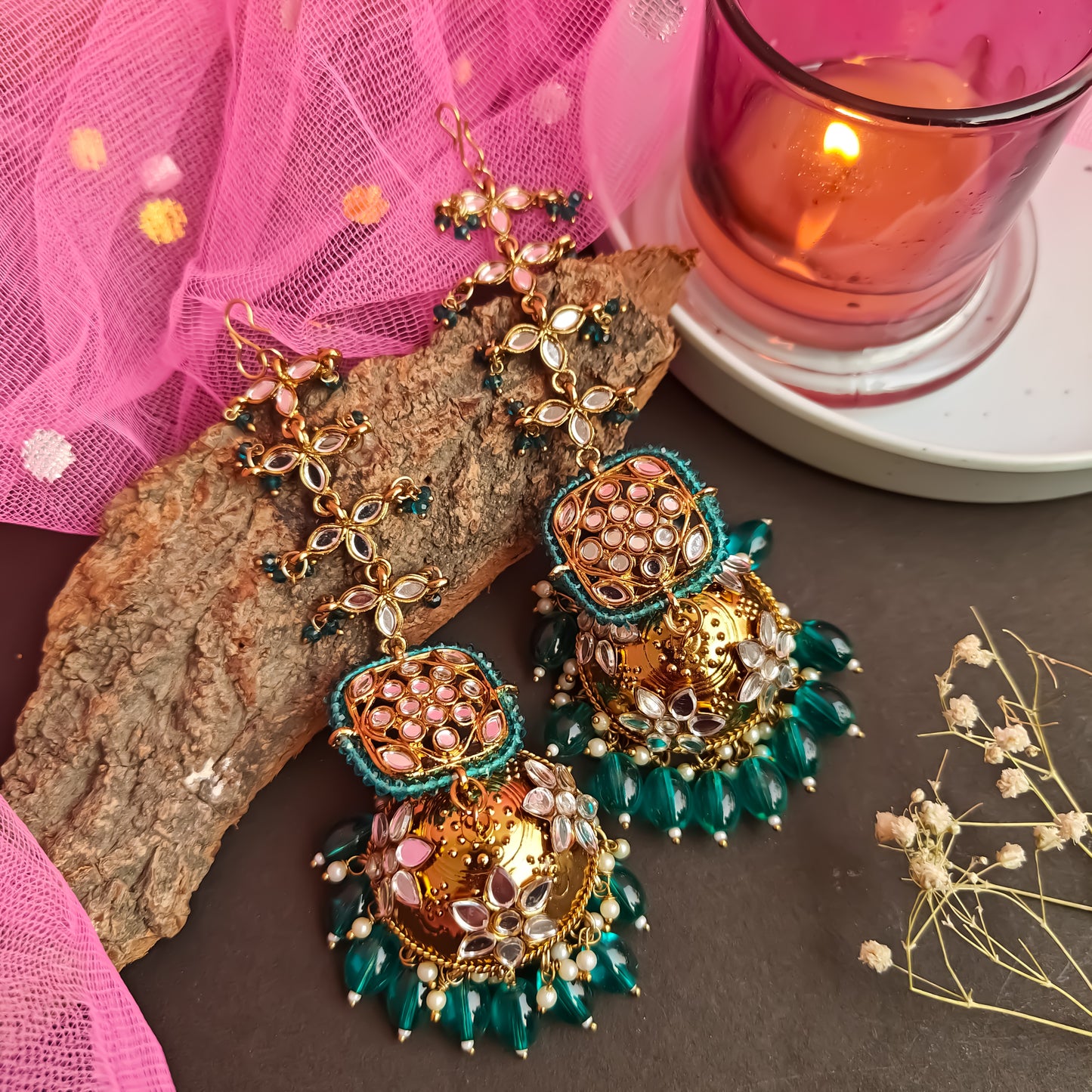 Kanak Jhumka Earrings with Sahara - Peacock Blue