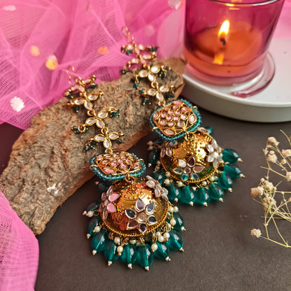 Kanak Jhumka Earrings with Sahara - Peacock Blue