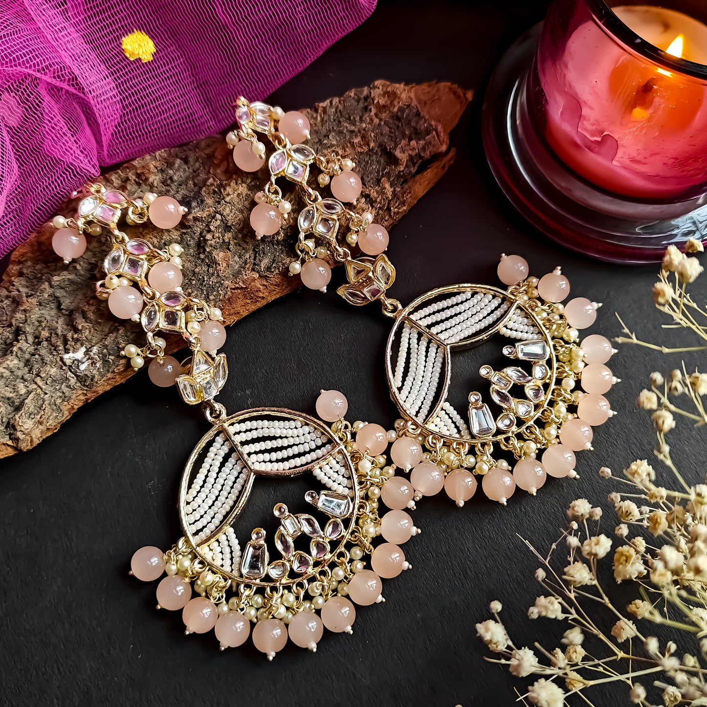 Doli Chandbali Earrings - Peach