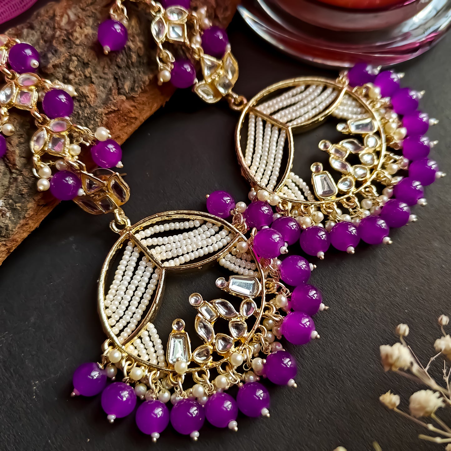 Doli Chandbali Earrings - Purple
