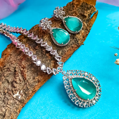 Elena Luxury AD Necklace Set Pastel Green