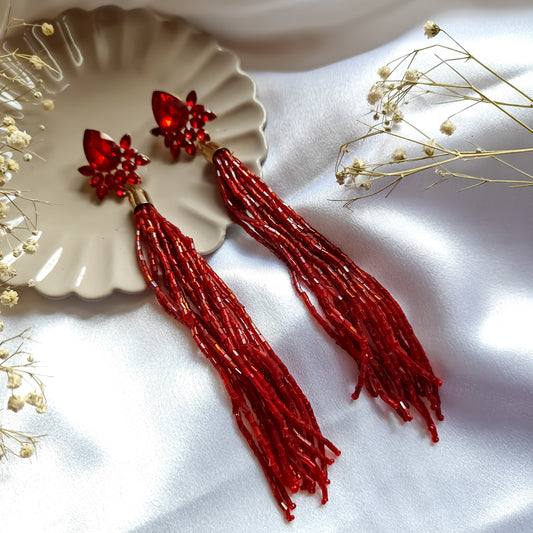 Tina Crystal Tassle Earrings Red
