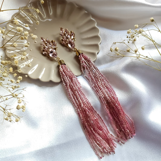 Tina Crystal Tassle Earrings Onion Pink