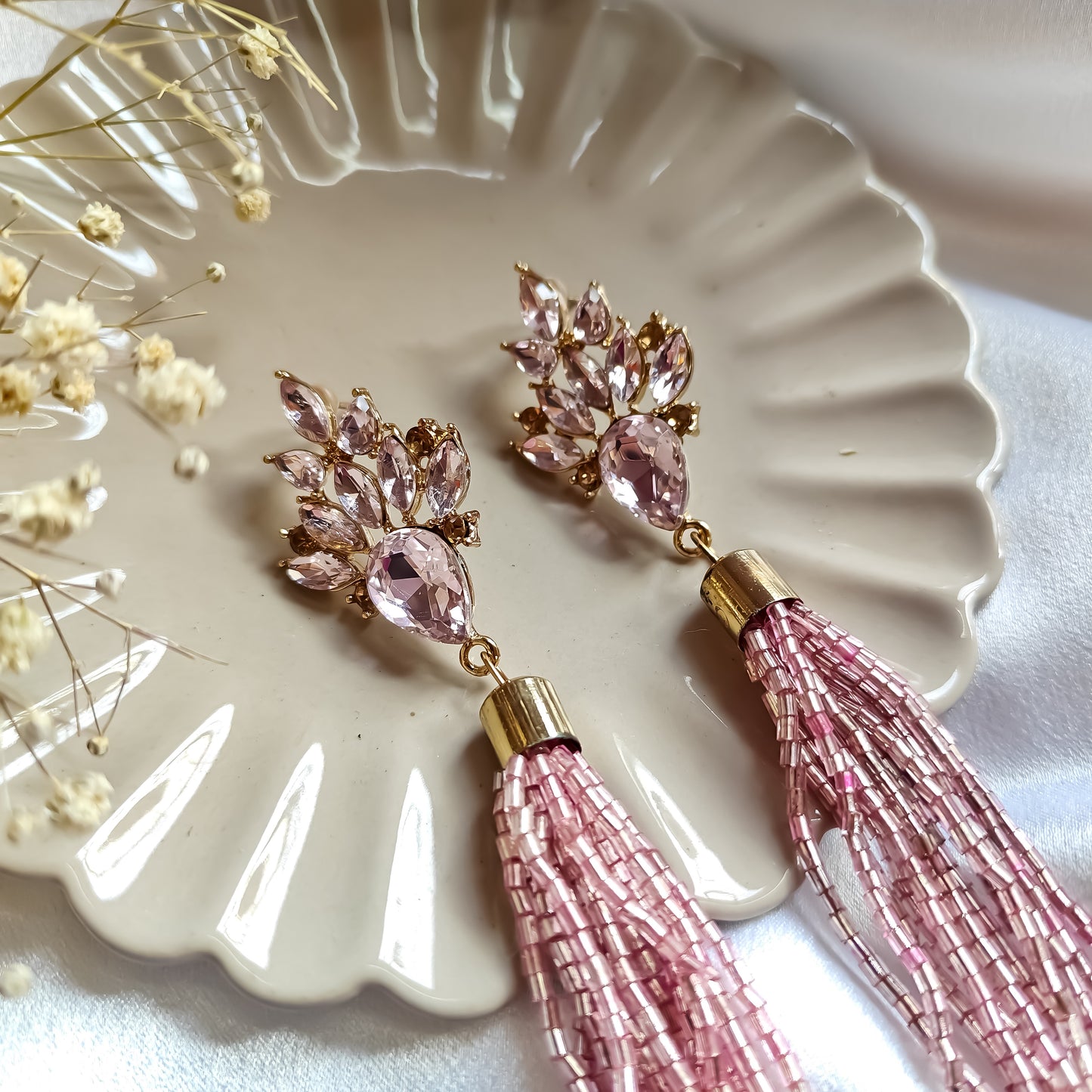 Tina Crystal Tassle Earrings Onion Pink