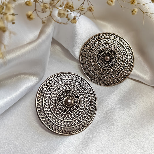 Mesh Oxidised Round Stud Earrings