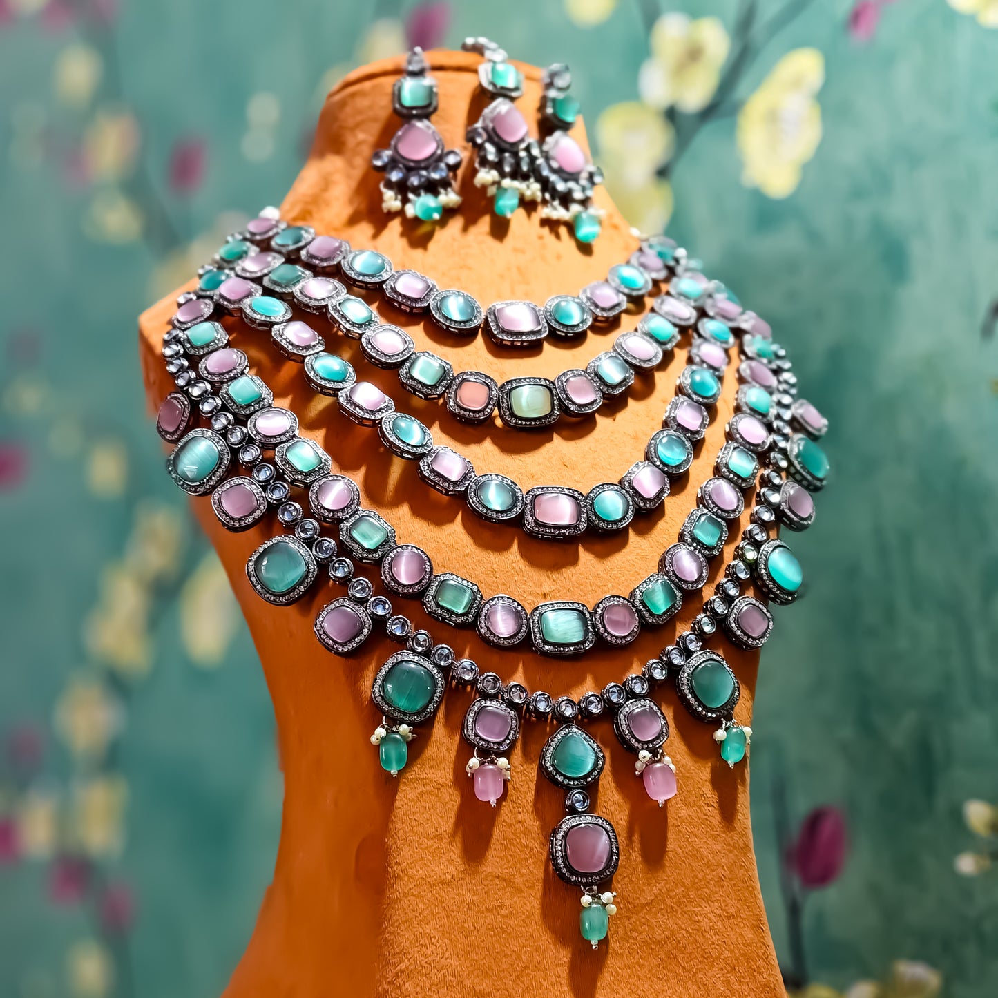 Parineeti Inspired Necklace Set - Pastel Pink & Green