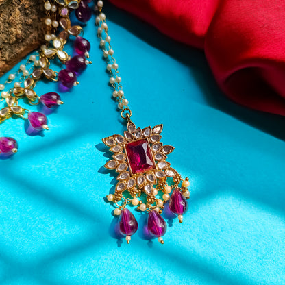 Manavi Mirror Jhumka with Teeka & Sahara- Wine