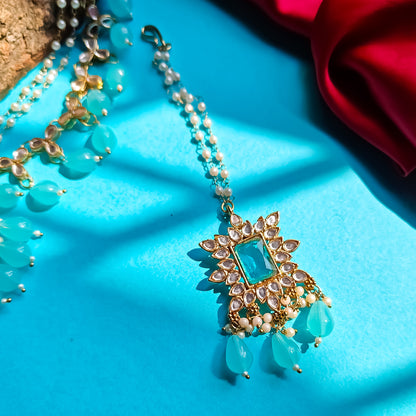 Manavi Mirror Jhumka with Teeka & Sahara-Sky Blue
