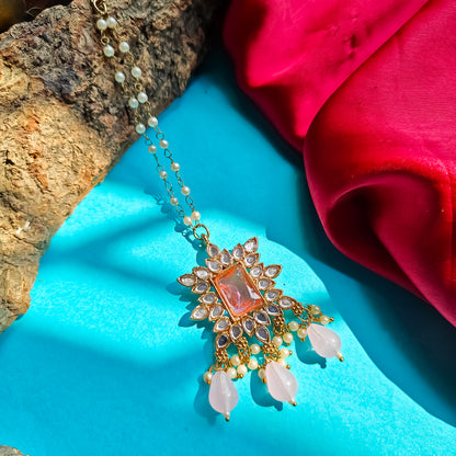 Manavi Mirror Jhumka with Teeka & Sahara- Baby Pink