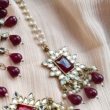 Manavi Mirror Jhumka with Teeka & Sahara- Maroon