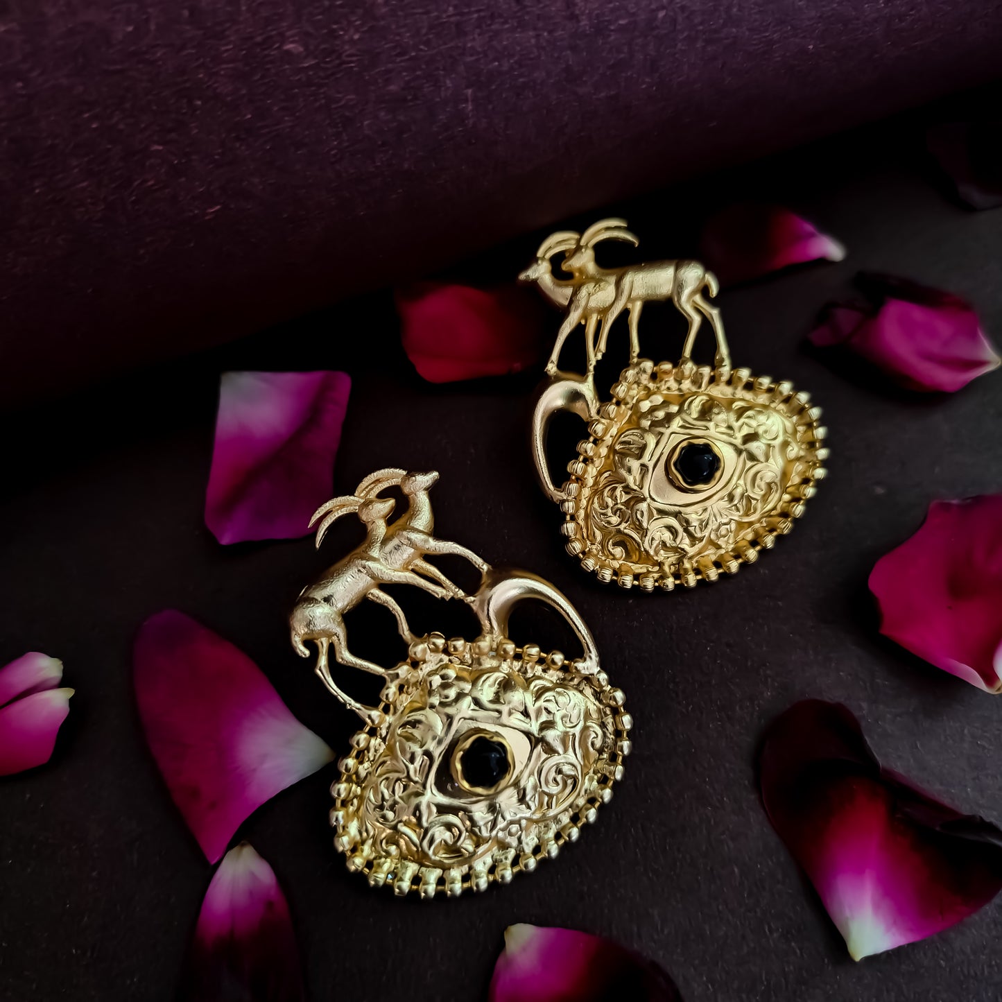 Saanvi Handcrafted Brass Earrings - Black