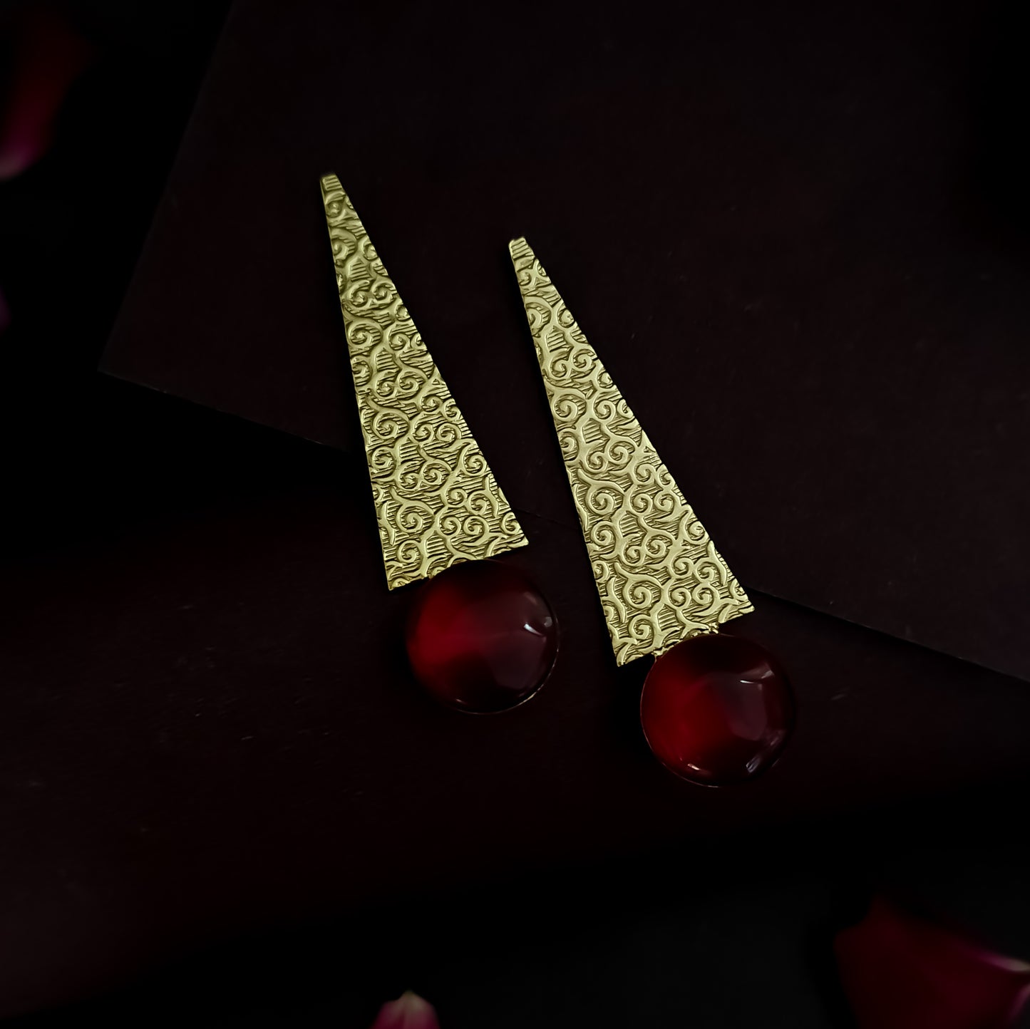 Kimaya Handcrafted Brass Earrings - Maroon