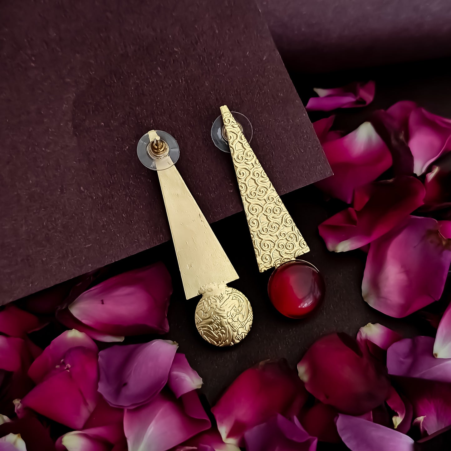Kimaya Handcrafted Brass Earrings - Maroon
