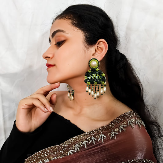 Mridul Handcrafted Earrings- Green Hue
