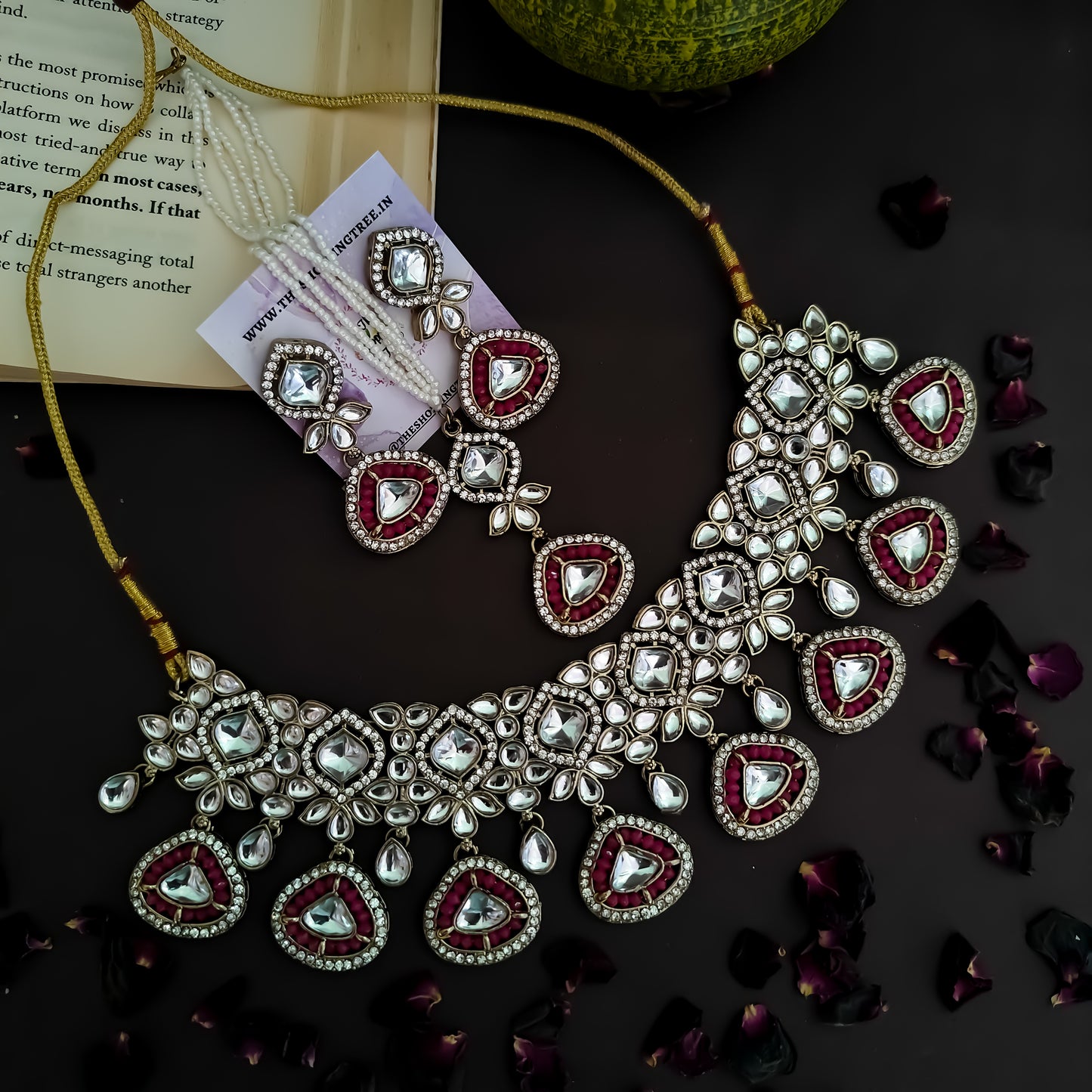 Naina Kundan Necklace Set - Hot Pink