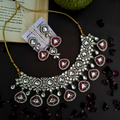 Naina Kundan Necklace Set - Hot Pink