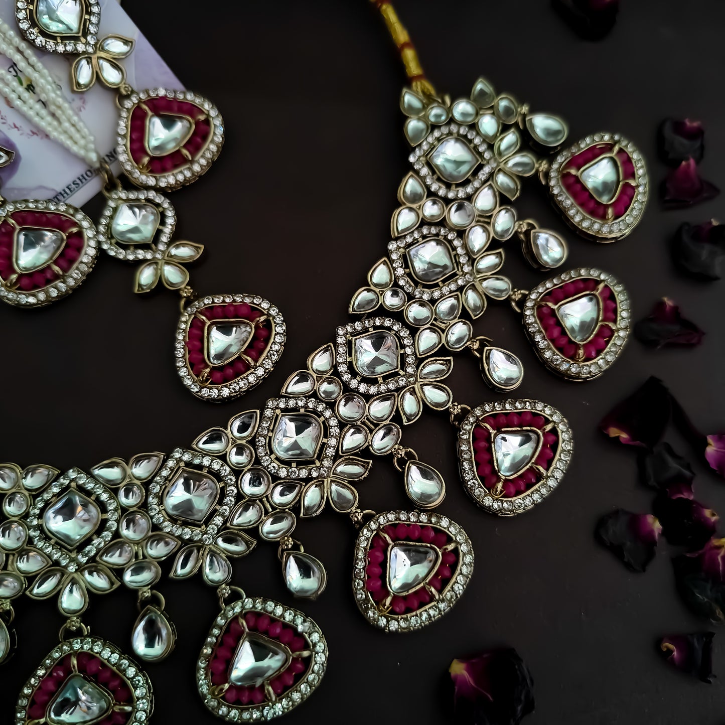 Naina Kundan Necklace Set - Hot Pink