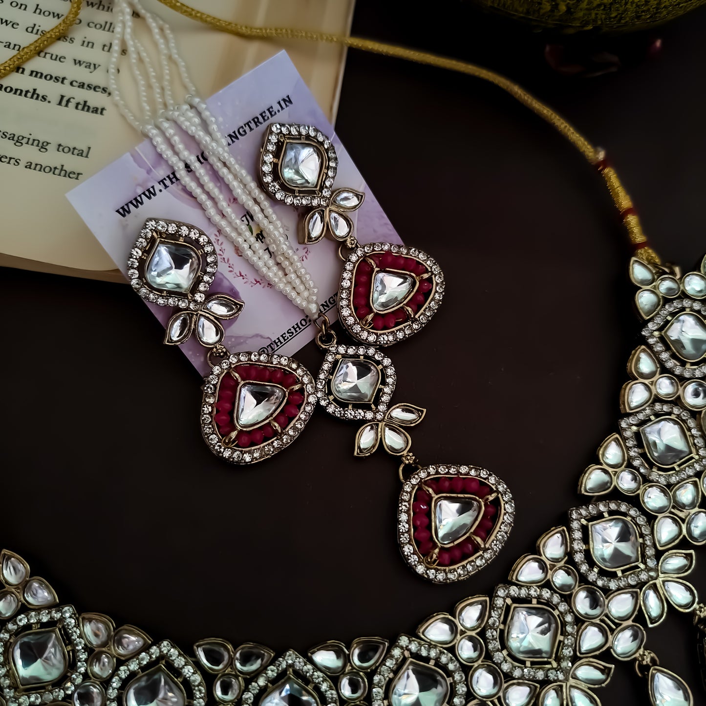Naina Kundan Necklace Set - Hot Pink