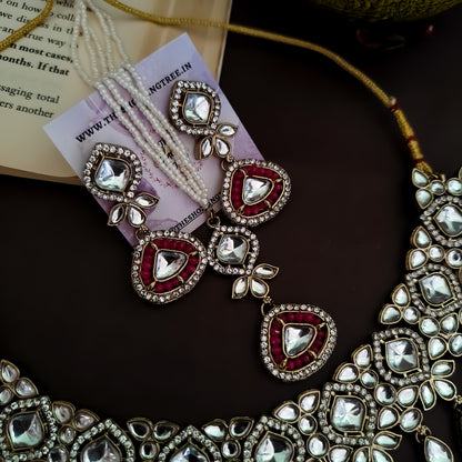 Naina Kundan Necklace Set - Hot Pink