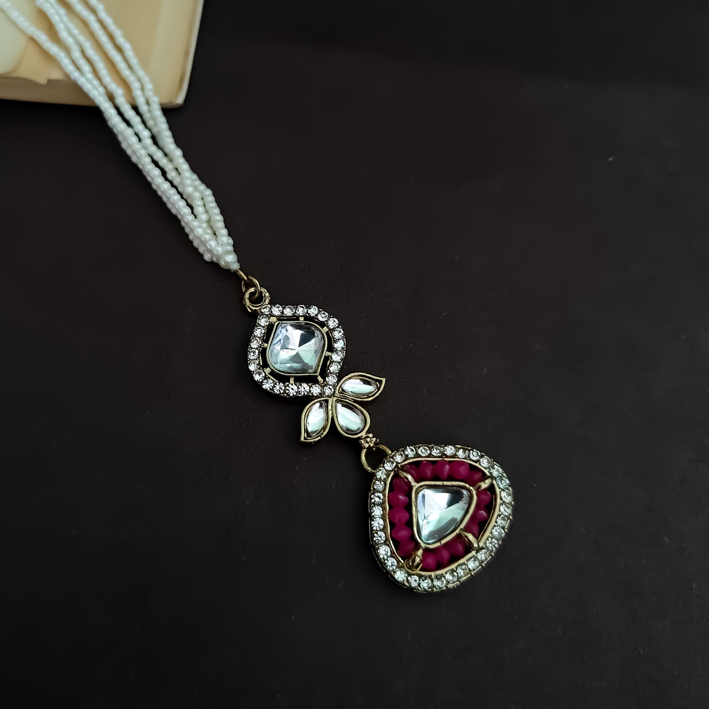 Naina Kundan Necklace Set - Hot Pink