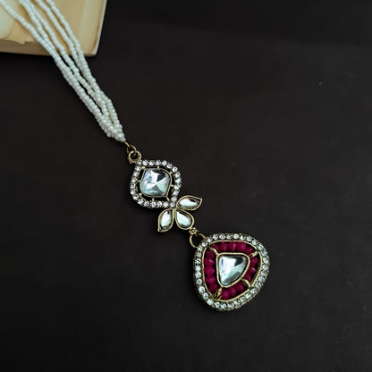 Naina Kundan Necklace Set - Hot Pink