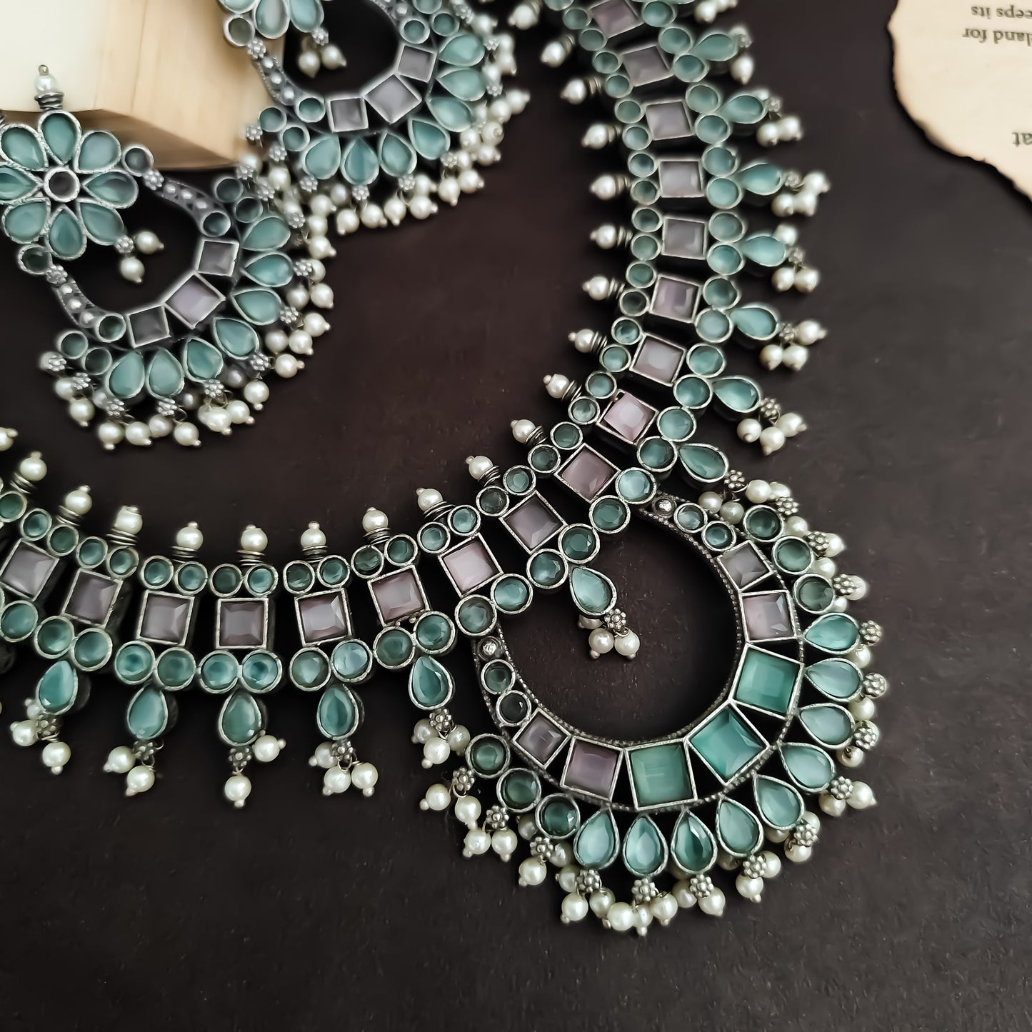 Dalia AAA Zircon Brass Necklace Set- Pastel Hue
