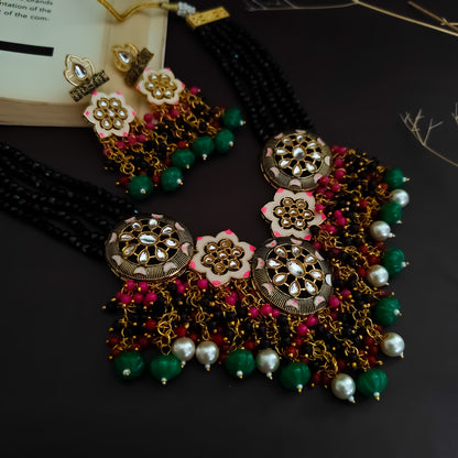 Nibha Pearl Necklace Set - Black Pearl