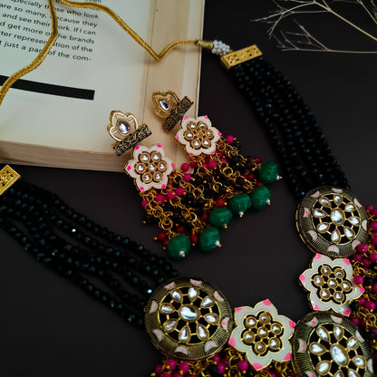 Nibha Pearl Necklace Set - Black Pearl