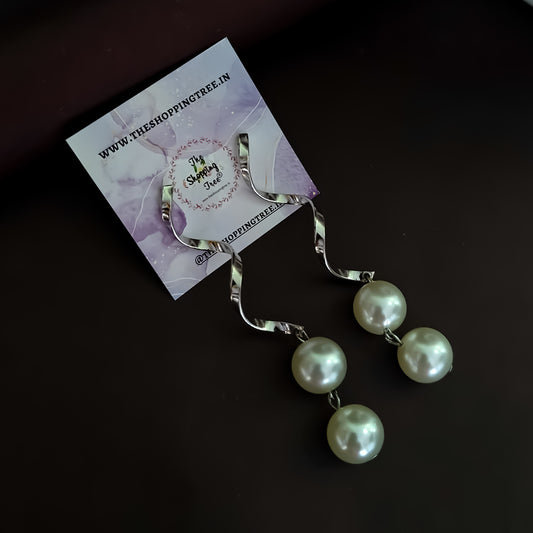 Spiral Pearl Drop Earrings - Silver