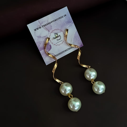 Spiral Pearl Drop Earrings - Golden