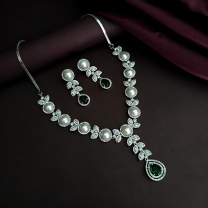 Lisha American Diamond Necklace Set - Emerald Green