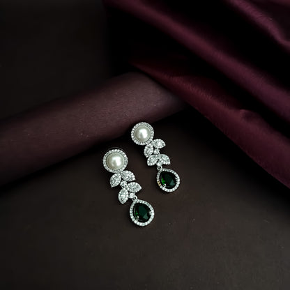 Lisha American Diamond Necklace Set - Emerald Green