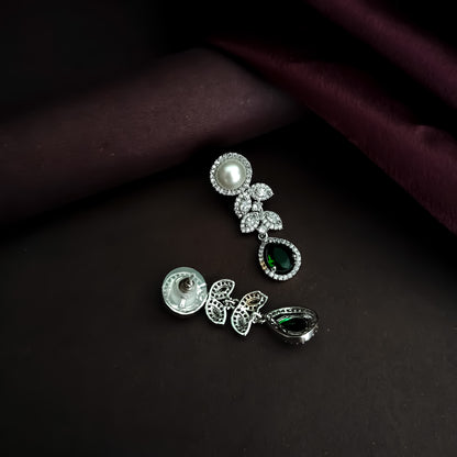 Lisha American Diamond Necklace Set - Emerald Green