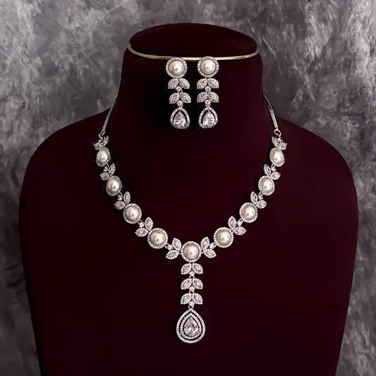 Lisha American Diamond Necklace Set - Crystal White
