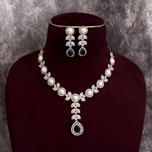 Lisha American Diamond Necklace Set - Purple