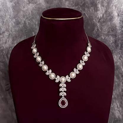 Lisha American Diamond Necklace Set - Ruby Red