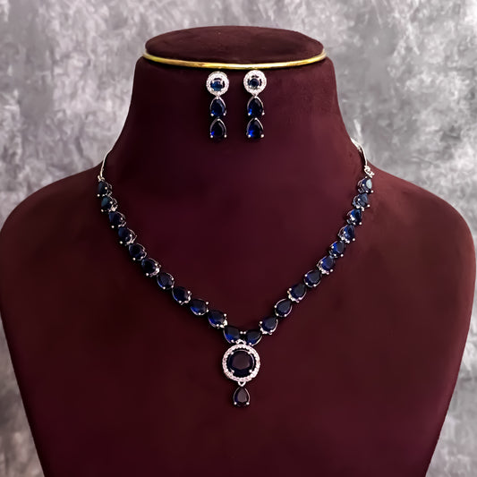 Eloise American Diamond Necklace Set- Royal Blue