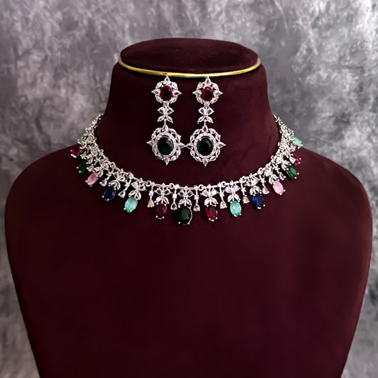 Charlotte American Diamond Necklace Set - Multi