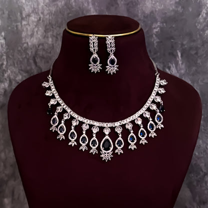 Nilofer AD Necklace Set - Royal Blue