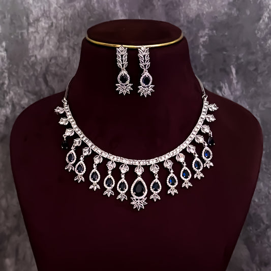 Nilofer AD Necklace Set - Royal Blue