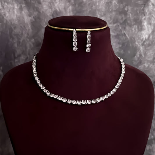 Silva Solitare AD Single Line Necklace Set